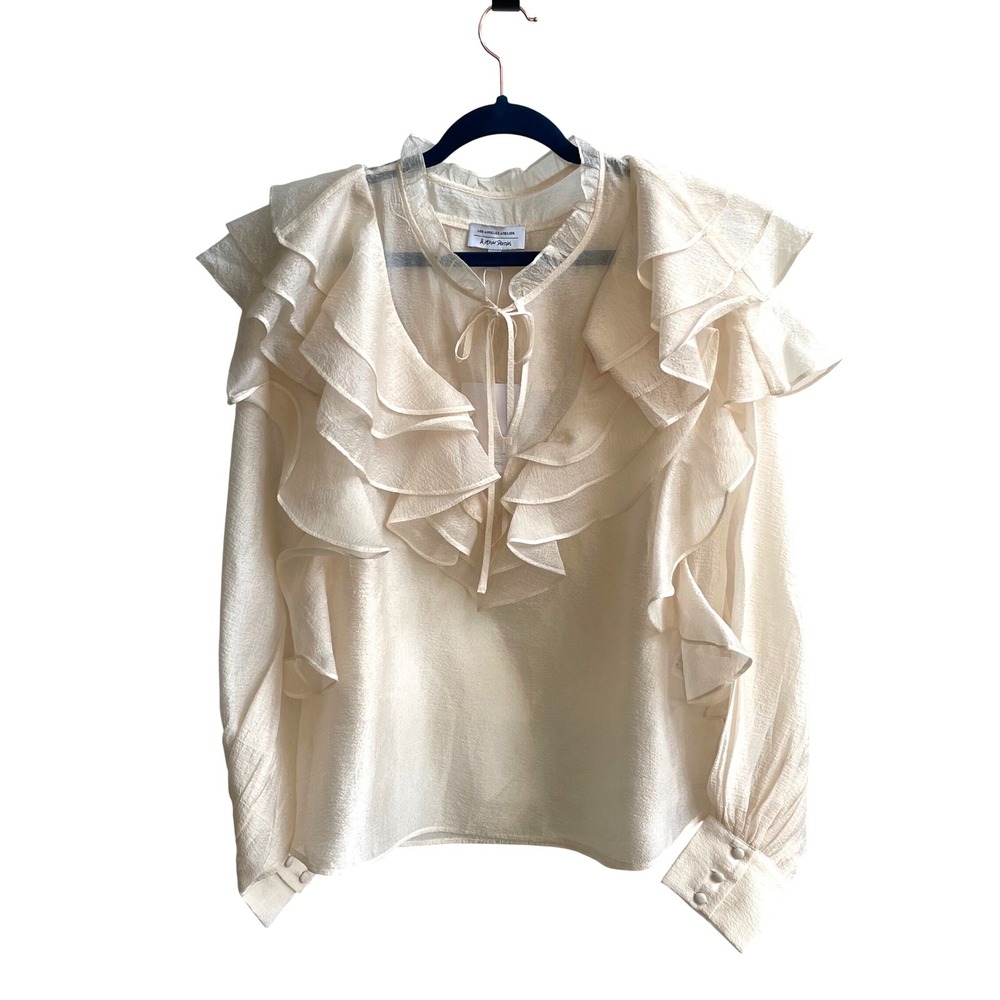 & Other Stories Ruffle Blouse Womens 10 Cream Romantic Coquette Tiered Tie Neck - Picture 2 of 8
